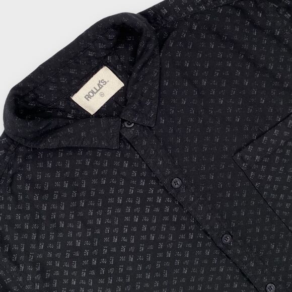 $69 Rollas Shirt Mens Extra Large Pattern Print Black Button Up Short Sleeve - Picture 1 of 11